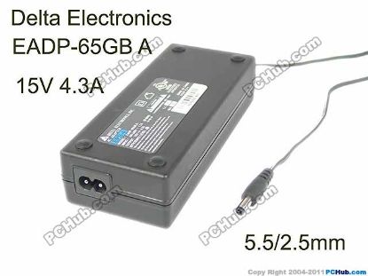 Picture of Delta Electronics EADP-65GB A AC Adapter- Laptop 15V 4.3A, Barrel 5.5/2.5mm, 2-Prong
