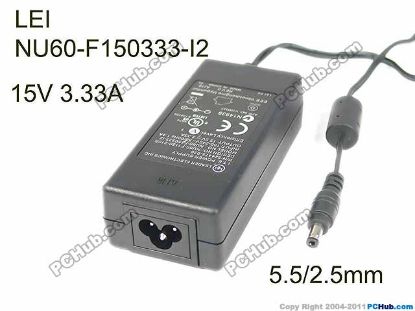 Picture of    LEI / Leader NU60-F150333-I2 AC Adapter- Laptop 15V 3.3A, Barrel 5.5/2.5mm, IEC C14