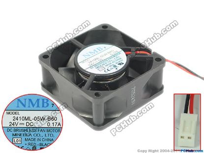 Picture of NMB-MAT / Minebea 2410ML-05W-B60 Server - Square Fan L01, sq60x60x25, 2-wire, 24V 0.17A