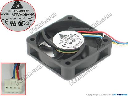 Picture of Delta Electronics AFB0405VHA Server - Square Fan -AD11, sq40x40x10mm, 4-wire, 5V 0.16A