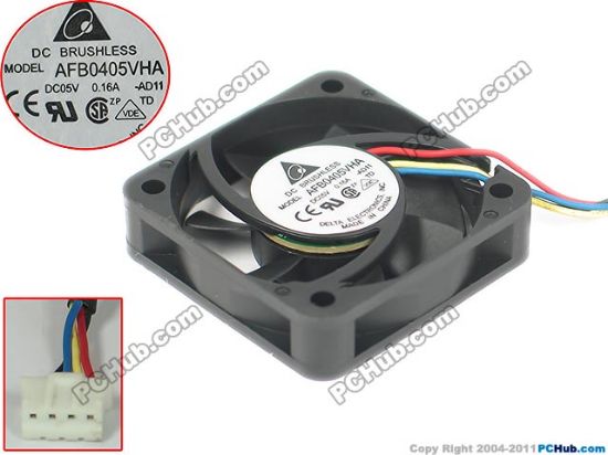 Picture of Delta Electronics AFB0405VHA Server - Square Fan -AD11, sq40x40x10mm, 4-wire, 5V 0.16A