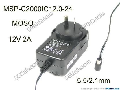 Picture of MOSO MSP-C2000IC12.0-24W-AU AC Adapter 5V-12V 12V 2A, 5.5/2.1mm, AU 2P Plug, New