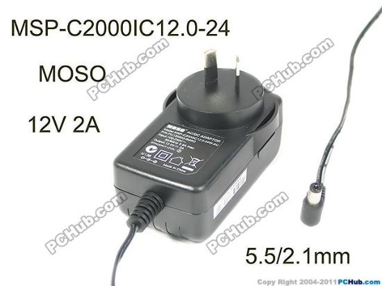 Picture of MOSO MSP-C2000IC12.0-24W-AU AC Adapter 5V-12V 12V 2A, 5.5/2.1mm, AU 2P Plug, New