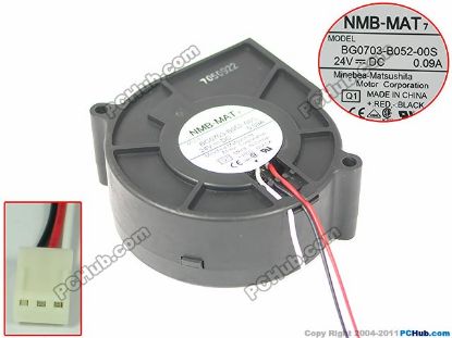 Picture of NMB-MAT / Minebea BG0703-B052-00S Server - Blower Fan Q1, bw75x75x30, w150x3x4, 24V 0.09A