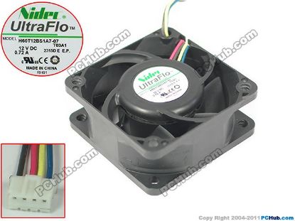 Picture of Nidec H60T12BS1A7-07 Server - Square Fan T03A1, sq60x60x25mm, w50x 4x 4, DC 12V 0.72A, 