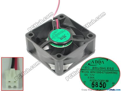Picture of ADDA AD5012US-C71 Server - Square Fan G, 12V0.30A, sq50x50x20mm, 2W