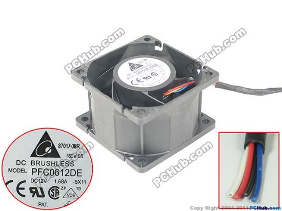 Picture of Delta Electronics PFC0612DE Server - Square Fan -5X11, sq60x60x38mm, 4-wire, DC 12V 1.68A