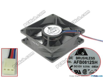 Picture of Delta Electronics AFB0812SH Server - Square Fan SM24, 12V0.51A, sq80x80x25mm, 3W