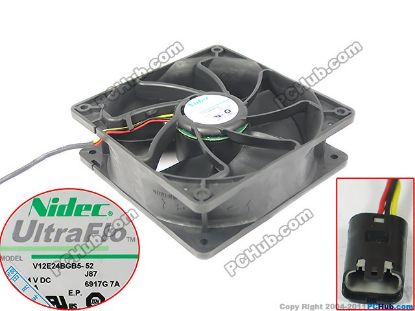 Picture of Nidec V12E24BGB5-52 Server - Square Fan J87, 24V1.40A, sq120x120x38mm, 3W