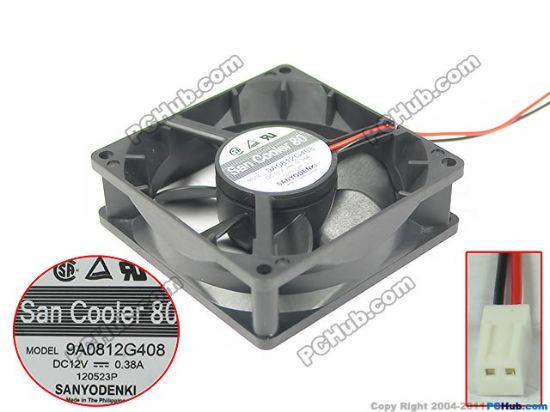Picture of Sanyo Denki 9A0812G408 Server - Square Fan 12V0.38A, sq80x80x25mm, 2W