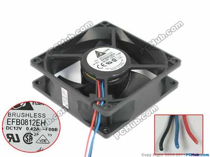 Picture of Delta Electronics EFB0812EH Server - Square Fan -F00R, sq80x80x25, 3-wire, 12V 0.42A