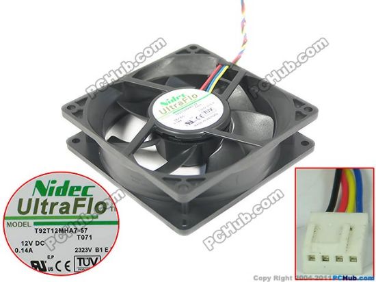 Picture of Nidec T92T12MHA7-57 Server - Square Fan T071, sq90x90x25mm, 4-wire, DC 12V 0.14A, 