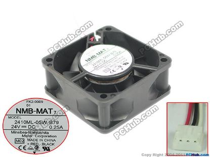 Picture of NMB-MAT / Minebea 2410ML-05W-B79 Server - Square Fan M02, DC 24V 0.25A, 60x60x25mm, 3-Wire