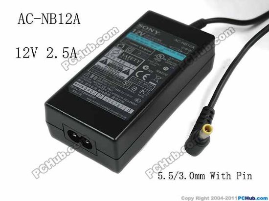 Picture of Sony Common Item (Sony) AC Adapter 5V-12V 12V 2.5A, Barrel 5.5/3.0mm With Pin, 2-Prong