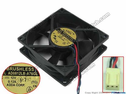 Picture of ADDA AD0812LB-A76GL Server - Square Fan (TC), sq80x80x25, w265x3x3, 12V 0.12A