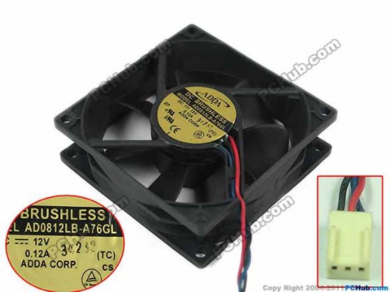 Picture of ADDA AD0812LB-A76GL Server - Square Fan (TC), sq80x80x25, w265x3x3, 12V 0.12A