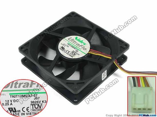Picture of Nidec T92T12MUA7-57 Server - Square Fan J57, sq92x92x25mm, w50x4x4, DC 12V 0.25A