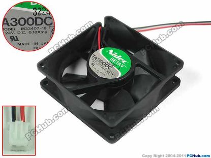 Picture of Nidec M33407-16 Server - Square Fan M33407-16, sq80x80x25, w180x2x2, 24V 0.18A