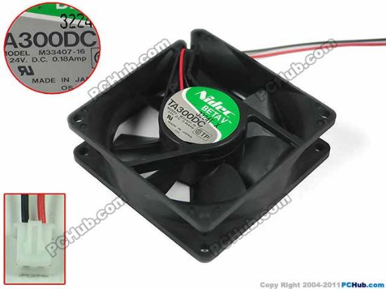 Picture of Nidec M33407-16 Server - Square Fan M33407-16, sq80x80x25, w180x2x2, 24V 0.18A