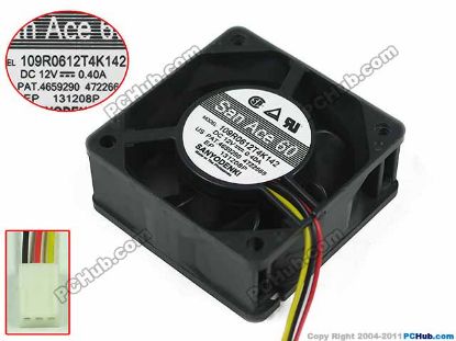 Picture of Sanyo Denki 109R0612T4K142 Server - Square Fan sq60x60x25, w200x3x3, 12V 0.40A