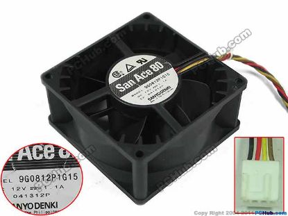 Picture of Sanyo Denki 9G0812P1G15 Server - Square Fan sq80x80x38mm, w250x4x4, 12V 1.1A