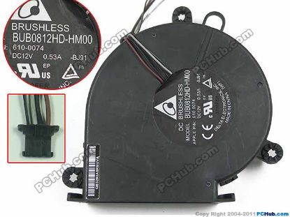 Picture of Delta Electronics BUB0812HD Cooling Fan  -BJ91,12V 0.53A, Bare Fan