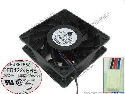 Picture of Delta Electronics PFB1224EHE Server - Square Fan BW68, sq120x120x38mm, 3-wire,24V 1.08A