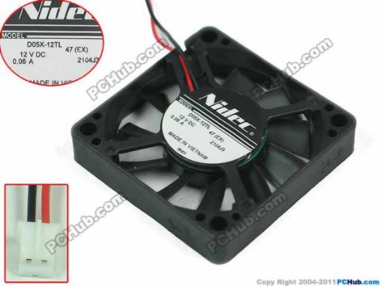 Picture of Nidec D05X-12TL Server - Square Fan 47(EX), sq50x50x10mm, w120x 2x 2, DC 12V 0.06A, 