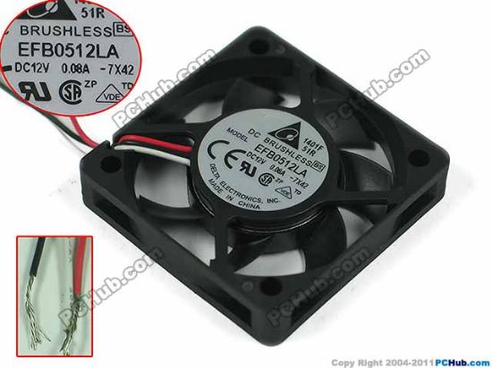 Picture of Delta Electronics EFB0512LA Server - Square Fan -7X42, sq50x50x10mm, 3-wire, DC 12V 0.08A
