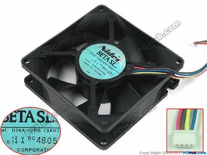 Picture of Nidec D08A-12PG Server - Square Fan 13AH1, sq80x80x25mm, 4-wire, DC 12V 0.14A