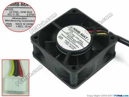 Picture of NMB-MAT / Minebea 2410ML-09W-B49 Server - Square Fan  C07, sq60x60x25mm, w250x3x3, DC 42V 0.076A