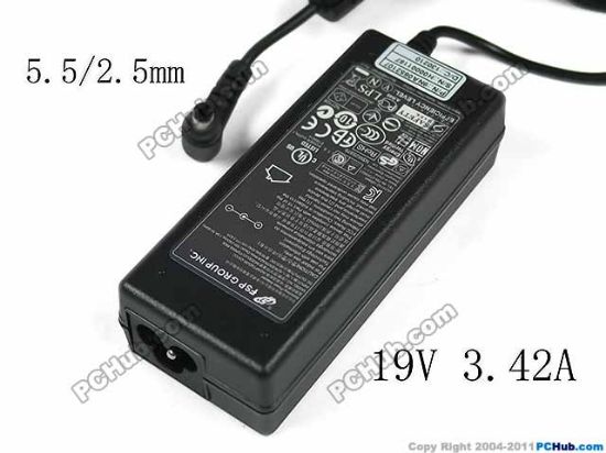 Picture of FSP Group Inc FSP065-AAC AC Adapter- Laptop 19V 3.42A, Barrel 5.5/2.5mm, 3-Prong, New