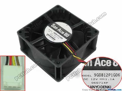 Picture of Sanyo Denki 9G0812P1G06 Server - Square Fan sq80x80x38mm, w250x4x4, 12V 1.1A