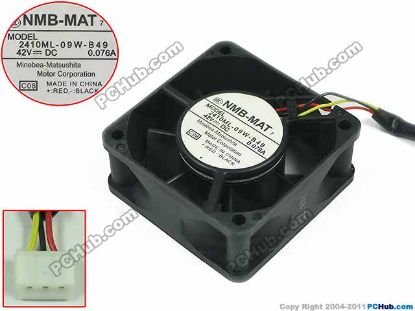 Picture of NMB-MAT / Minebea 2410ML-09W-B49 Server - Square Fan C08, sq60x60x25mm, w250x3x3, DC 42V 0.076A