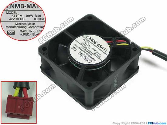 Picture of NMB-MAT / Minebea 2410ML-09W-B49 Server - Square Fan  C09, sq60x60x25mm, w250x3x3, DC 12V 0.076A