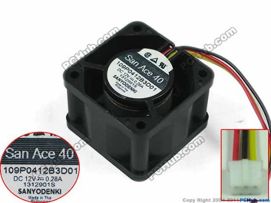 Picture of Sanyo Denki 109P0412B3D01 Server - Square Fan sq40x40x28, 3-wire, 12V 0.28A
