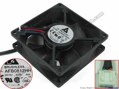 Picture of Delta Electronics AFB0812HH Server - Square Fan R00, sq80x80x25mm, 3-wire, 12V 0.30A