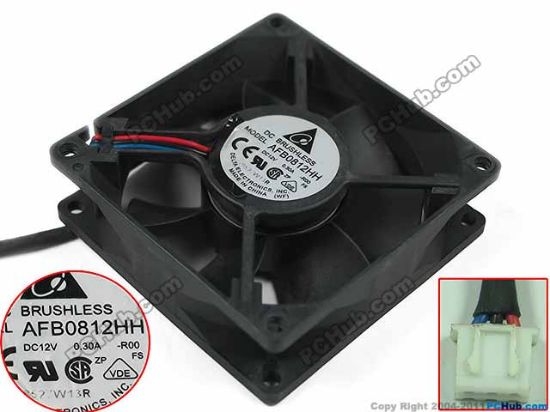 Picture of Delta Electronics AFB0812HH Server - Square Fan R00, sq80x80x25mm, 3-wire, 12V 0.30A