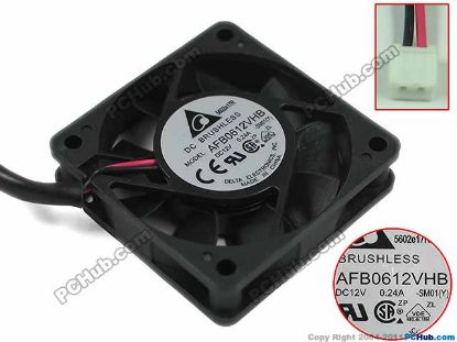 Picture of Delta Electronics AFB0612VHB Server - Square Fan -SM01, sq60x60x15mm, DC 12V 0.24A, 2-wire