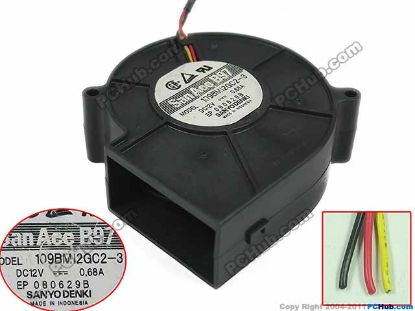 Picture of Sanyo Denki 109BM12GC2-3 Server - Blower Fan , br97x97x33mm, 3-wire, DC 12V 0.68A