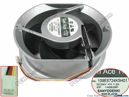 Picture of Sanyo Denki 109E5724K5H01 Server - Round Fan , dia172x150x51mm, w80x3x3, DC 24V 1.3A