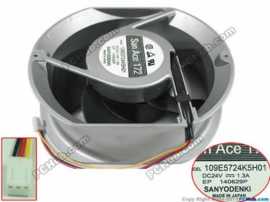 Picture of Sanyo Denki 109E5724K5H01 Server - Round Fan , dia172x150x51mm, w80x3x3, DC 24V 1.3A