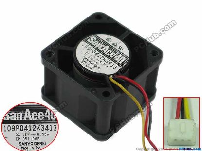 Picture of Sanyo Denki 109P0412K3413 Server - Square Fan , sq40x40x28mm, w50x3x3, DC 12V 0.55A