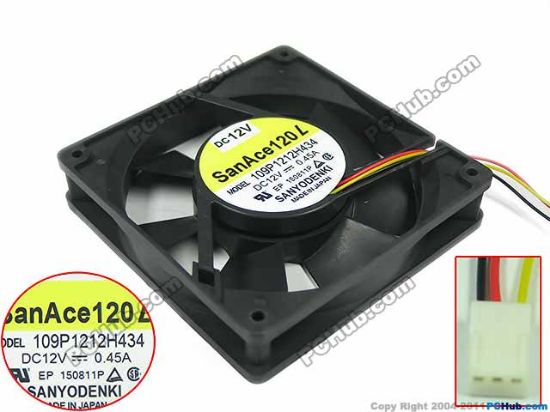 Picture of Sanyo Denki 109P1212H434 Server - Square Fan , sq120x120x25mm, 3-wire, DC 12V 0.45A