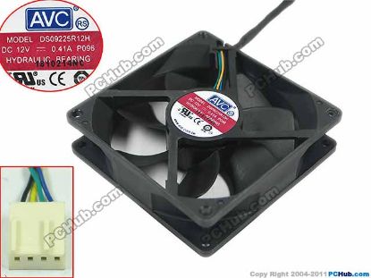Picture of AVC DS09225R12H Server - Square Fan P096, sq92x92x25mm, w100x4x4, 12V 0.41A