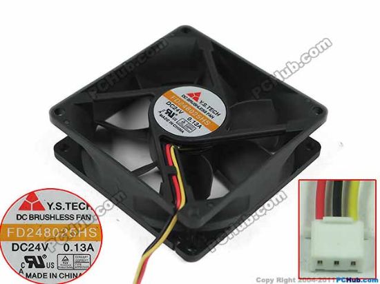 Picture of Y.S TECH FD248025HS Server - Square Fan sq80x80x25, w80x3x3, 24V 0.13A