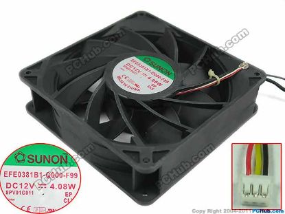 Picture of SUNON EFE0381B1-Q000-F99  Server - Square Fan sq140x140x38mm, 3-wire, 12V 4.08W