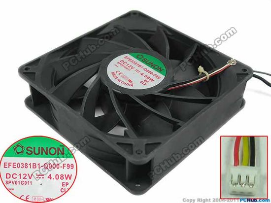 Picture of SUNON EFE0381B1-Q000-F99  Server - Square Fan sq140x140x38mm, 3-wire, 12V 4.08W