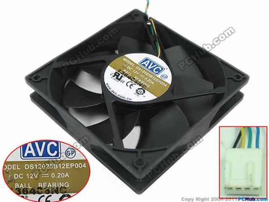Picture of AVC DS12025B12EP004 Server - Square Fan sq120x120x25mm, 4-wire, 12V 0.20A
