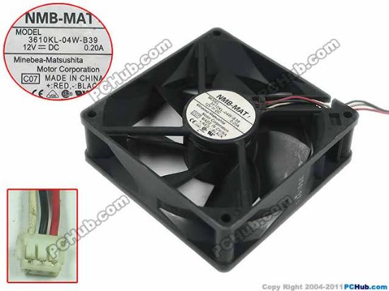 Picture of NMB-MAT / Minebea 3610KL-04W-B39 Server - Square Fan C07, sq90x90x25mm, w100x3x3, DC 12V 0.2A